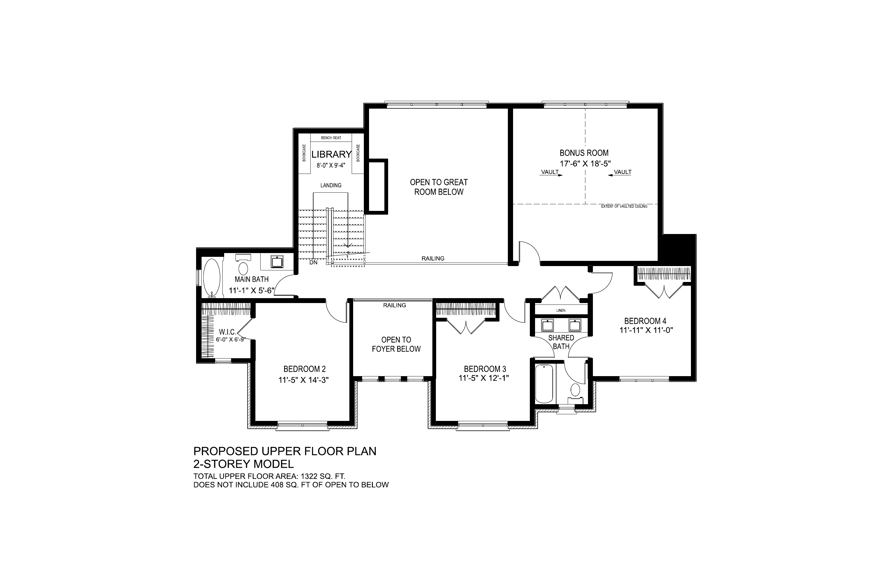 Two-storey upper floor plan
