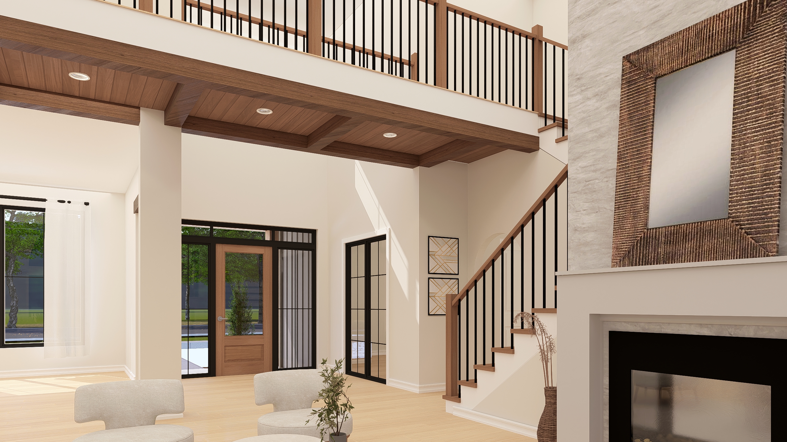 Grand entry with coffered ceiling